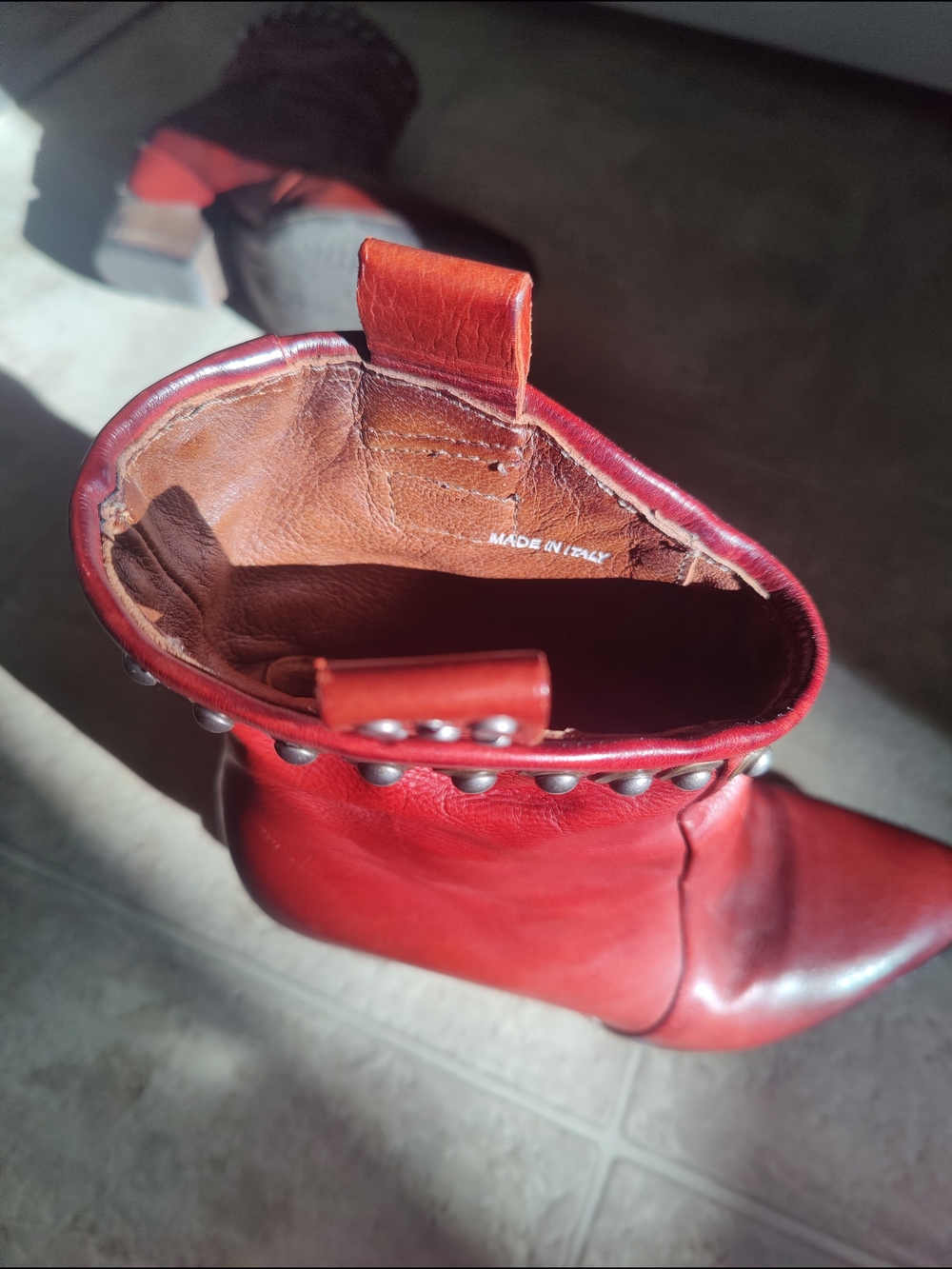 A.S.98 Women's Red Studded Leather Ankle Boots - Picture 5 of 5